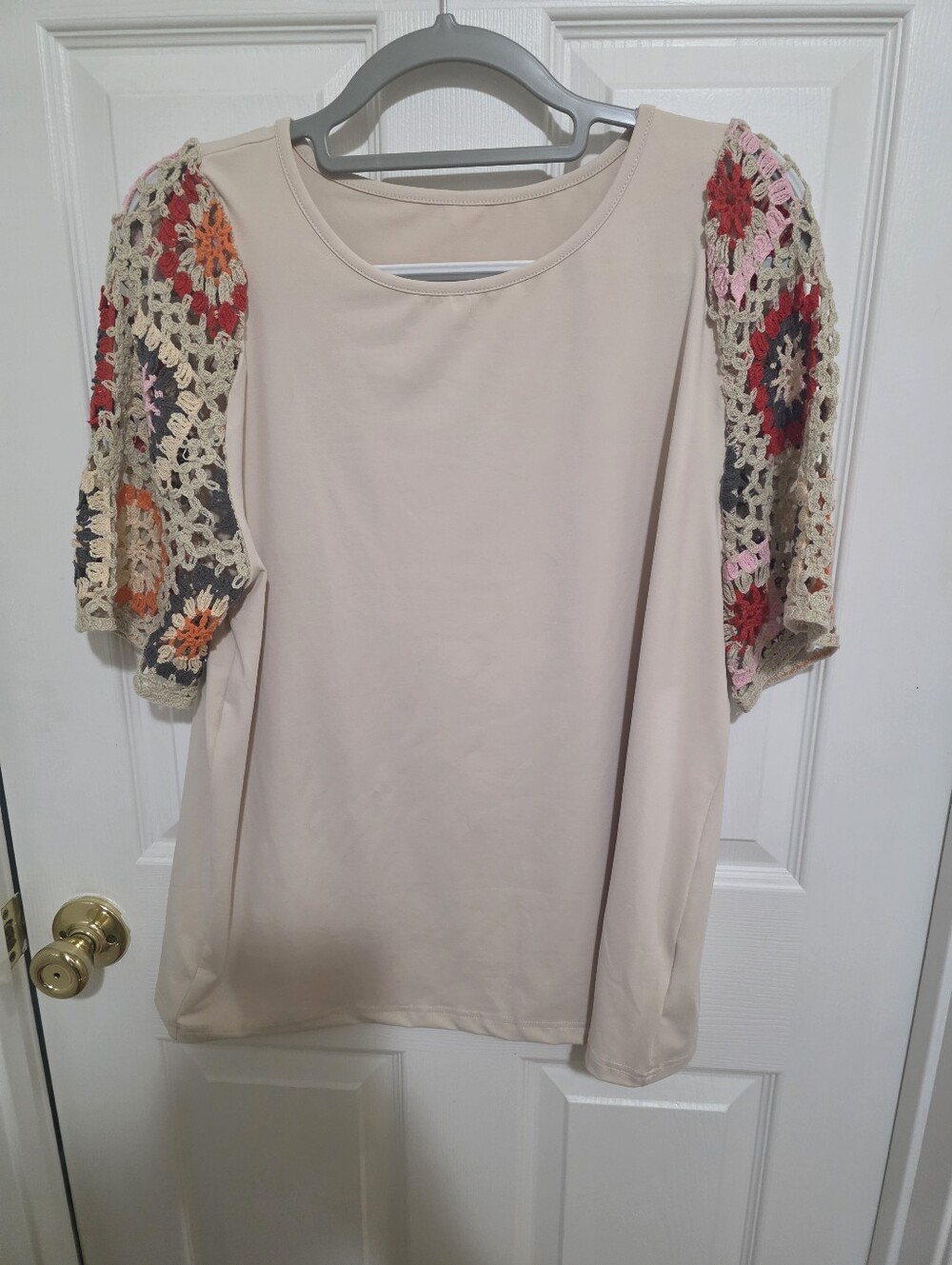 Cream Crochet Sleeve Women's Top NEW